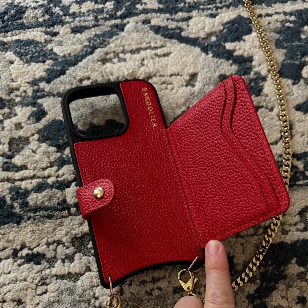 Bandolier Red Studded Crossbody Phone Case with Gold Chain iPhone 16 pro - Picture 3 of 6